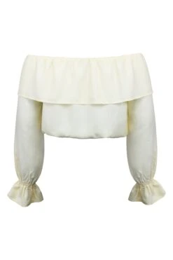 Rosalie Lemon Sorbet Viscose Cropped Bardot Neckline Top -Corset Story SC 0752