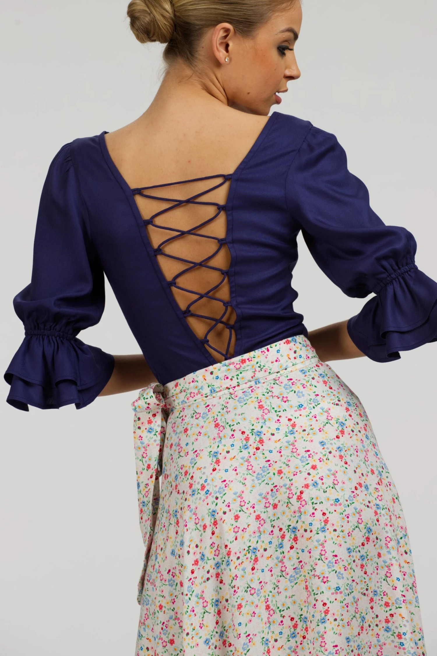 Liana Summer Navy Viscose Corset-Inspired Backless Top 15 Liana Summer Navy Viscose Corset-Inspired Backless Top - Image 15