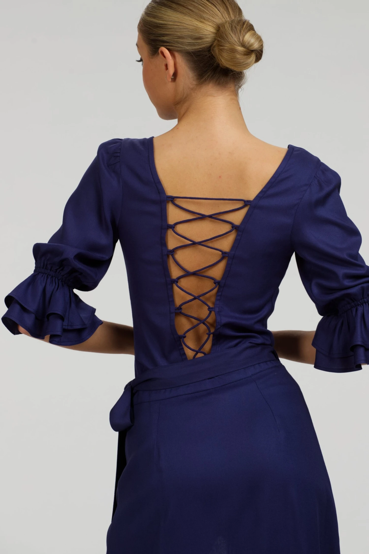 Liana Summer Navy Viscose Corset-Inspired Backless Top 11 Liana Summer Navy Viscose Corset-Inspired Backless Top - Image 11
