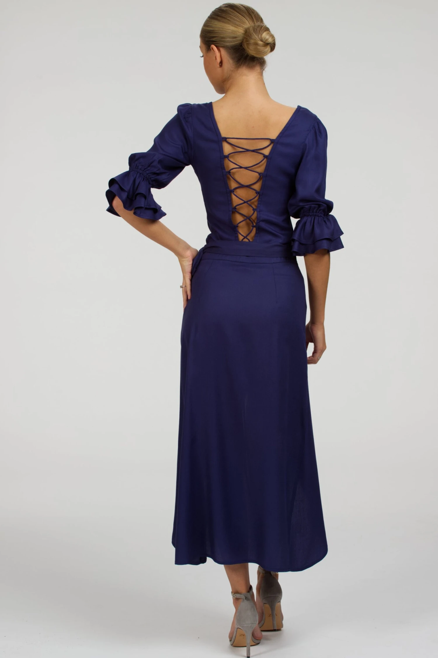 Liana Summer Navy Viscose Corset-Inspired Backless Top 8 Liana Summer Navy Viscose Corset-Inspired Backless Top - Image 8