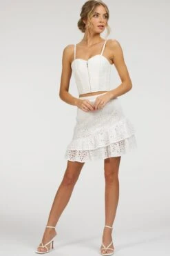 Sammy White Broderie Anglaise Cotton Skirt With Asymmetric Frill -Corset Story SC 083 website 16