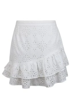 Sammy White Broderie Anglaise Cotton Skirt With Asymmetric Frill