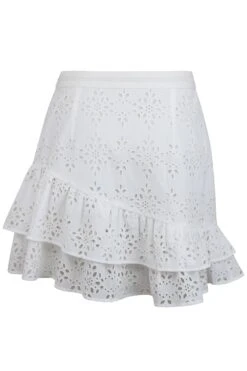 Sammy White Broderie Anglaise Cotton Skirt With Asymmetric Frill -Corset Story SC 0832