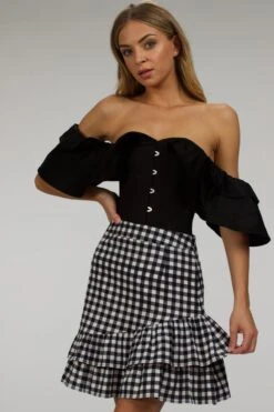 Sammy Black Gingham Cotton Skirt With Asymmetric Frill -Corset Story SC 084 website 4