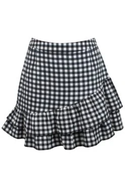 Sammy Black Gingham Cotton Skirt With Asymmetric Frill