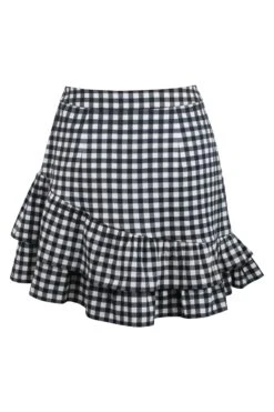 Sammy Black Gingham Cotton Skirt With Asymmetric Frill -Corset Story SC 0843