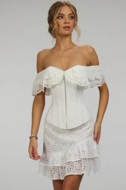 Sammy White Broderie Anglaise Cotton Skirt With Asymmetric Frill -Corset Story SC 088 website 14