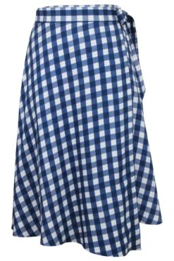 Agapanthus Gingham Blue Viscose Asymmetric Wrap Skirt