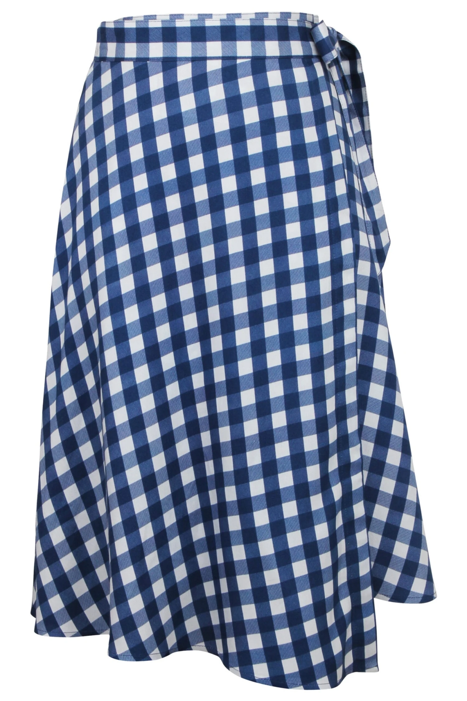 Agapanthus Gingham Blue Viscose Asymmetric Wrap Skirt 1 Agapanthus Gingham Blue Viscose Asymmetric Wrap Skirt