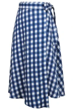 Agapanthus Gingham Blue Viscose Asymmetric Wrap Skirt 5 Agapanthus Gingham Blue Viscose Asymmetric Wrap Skirt -Corset Story SC 0943