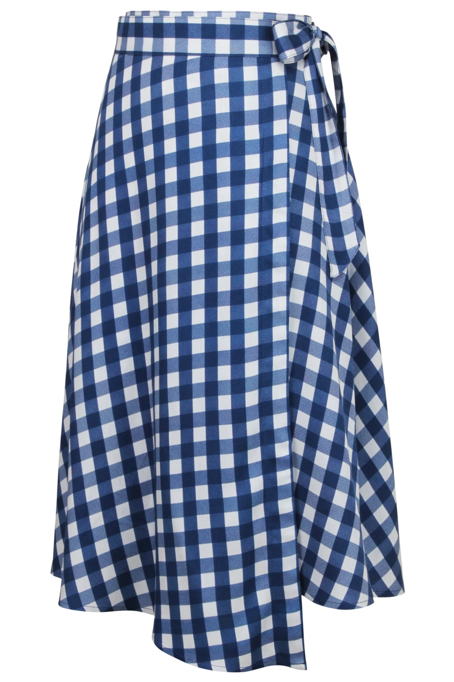 Agapanthus Gingham Blue Viscose Asymmetric Wrap Skirt 3 Agapanthus Gingham Blue Viscose Asymmetric Wrap Skirt - Image 3