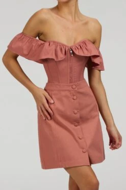 Poppy Dusk Rose Cotton Twill Skirt With Self Covered Buttons -Corset Story SC 096 website 10