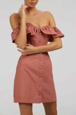 Poppy Dusk Rose Cotton Twill Skirt With Self Covered Buttons -Corset Story SC 096 website 11