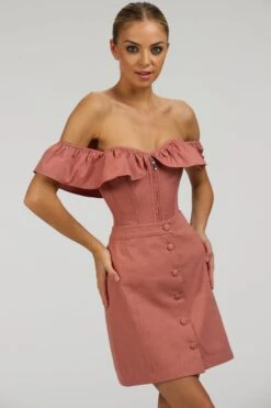 Poppy Dusk Rose Cotton Twill Skirt With Self Covered Buttons -Corset Story SC 096 website 6