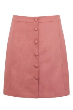 Poppy Dusk Rose Cotton Twill Skirt With Self Covered Buttons