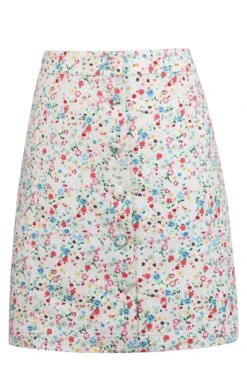 Poppy Ditsy Cotton Twill Skirt With Self Covered Buttons