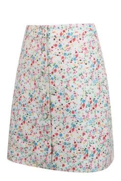 Poppy Ditsy Cotton Twill Skirt With Self Covered Buttons -Corset Story SC 0983