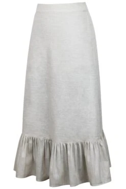 Olive Oatmeal Linen Blend Midi Skirt With Ruffle Hem -Corset Story SC 1003