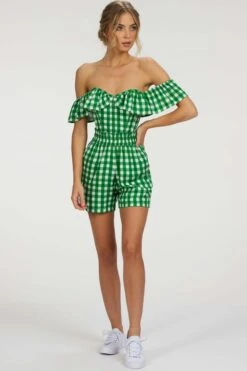 Calla Gingham Green Viscose Elasticated Paperbag Shorts -Corset Story SC 102 website 1