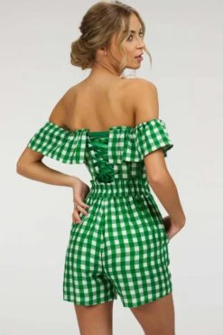Calla Gingham Green Viscose Elasticated Paperbag Shorts -Corset Story SC 102 website 10