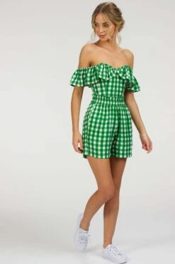 Calla Gingham Green Viscose Elasticated Paperbag Shorts -Corset Story SC 102 website 4