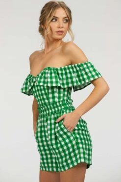 Calla Gingham Green Viscose Elasticated Paperbag Shorts -Corset Story SC 102 website 5