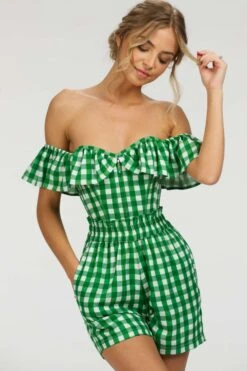 Calla Gingham Green Viscose Elasticated Paperbag Shorts -Corset Story SC 102 website 7