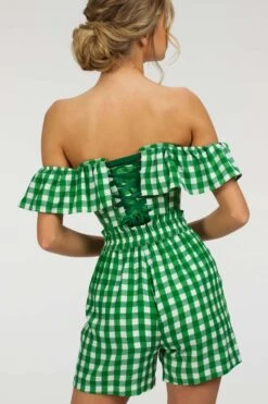 Calla Gingham Green Viscose Elasticated Paperbag Shorts -Corset Story SC 102 website 9