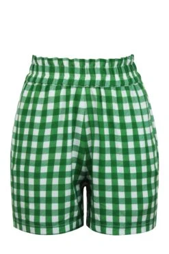 Calla Gingham Green Viscose Elasticated Paperbag Shorts