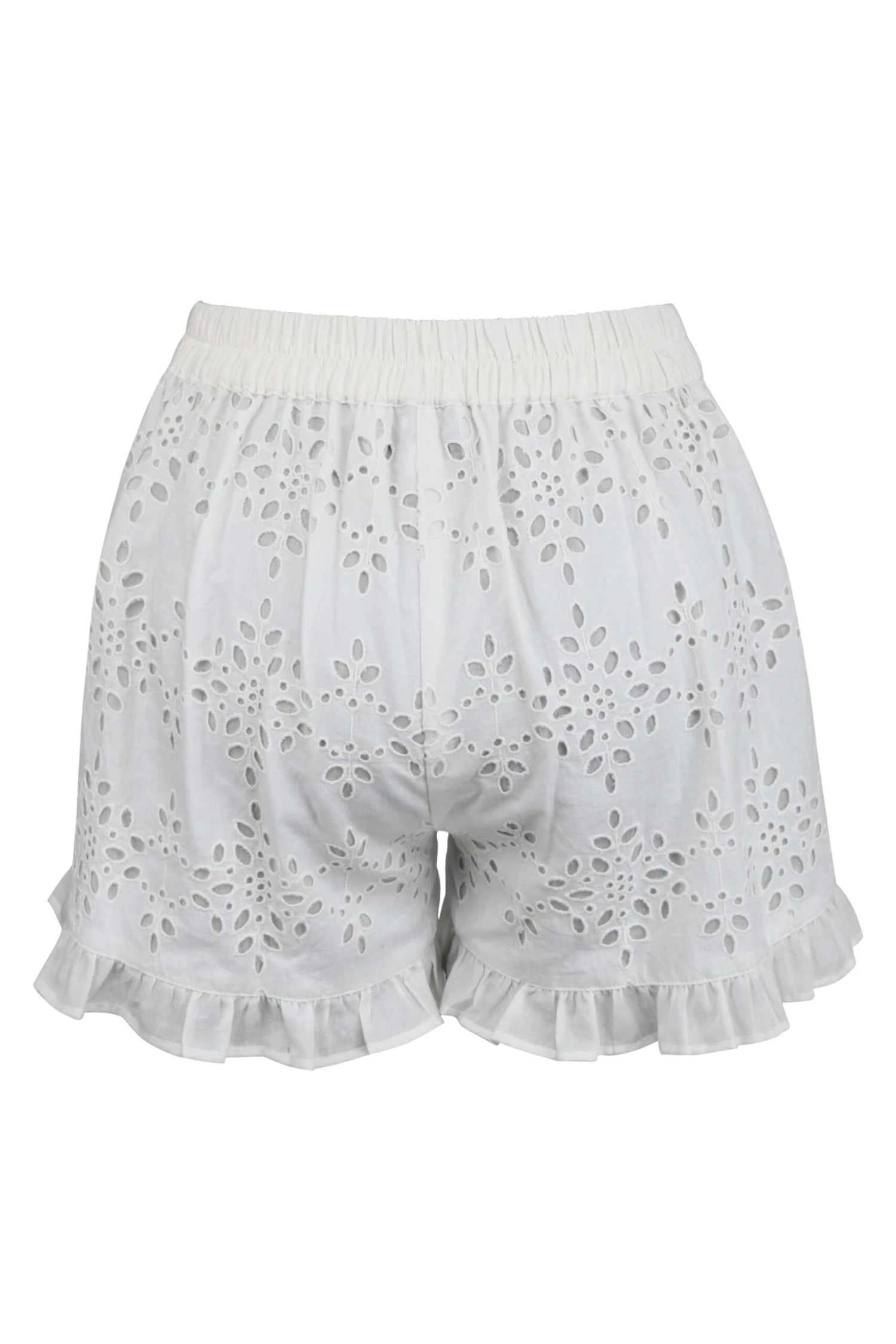 Daisy White Broderie Anglaise Cotton Shorts With Frill Edge And Self Tie Belt 2 Daisy White Broderie Anglaise Cotton Shorts With Frill Edge And Self Tie Belt - Image 2