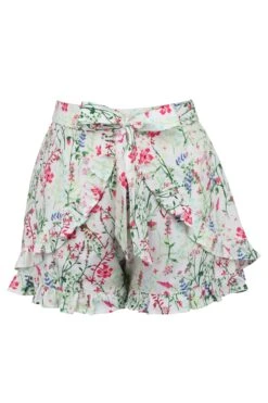 Daisy Meadow Viscose Shorts With Frill Edge And Self Tie Belt