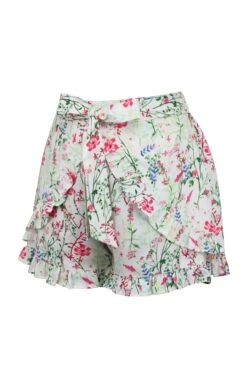 Daisy Meadow Viscose Shorts With Frill Edge And Self Tie Belt -Corset Story SC 1073
