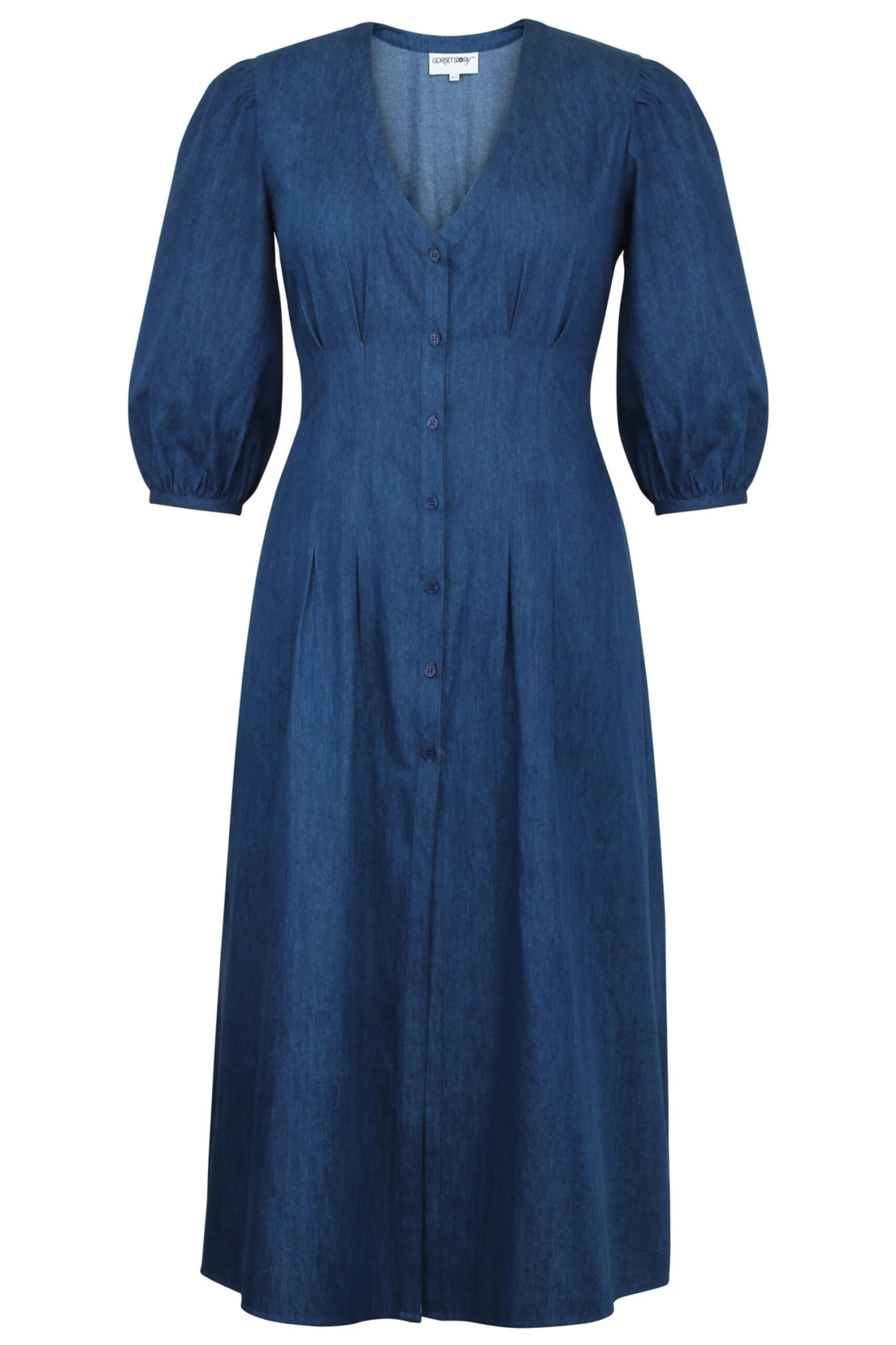 Rosemary Blue Chambray Shirt Dress With Corset-Inspired Lacing 1 Rosemary Blue Chambray Shirt Dress With Corset-Inspired Lacing