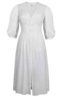 Rosemary White Viscose Shirt Dress With Corset-Inspired Lacing