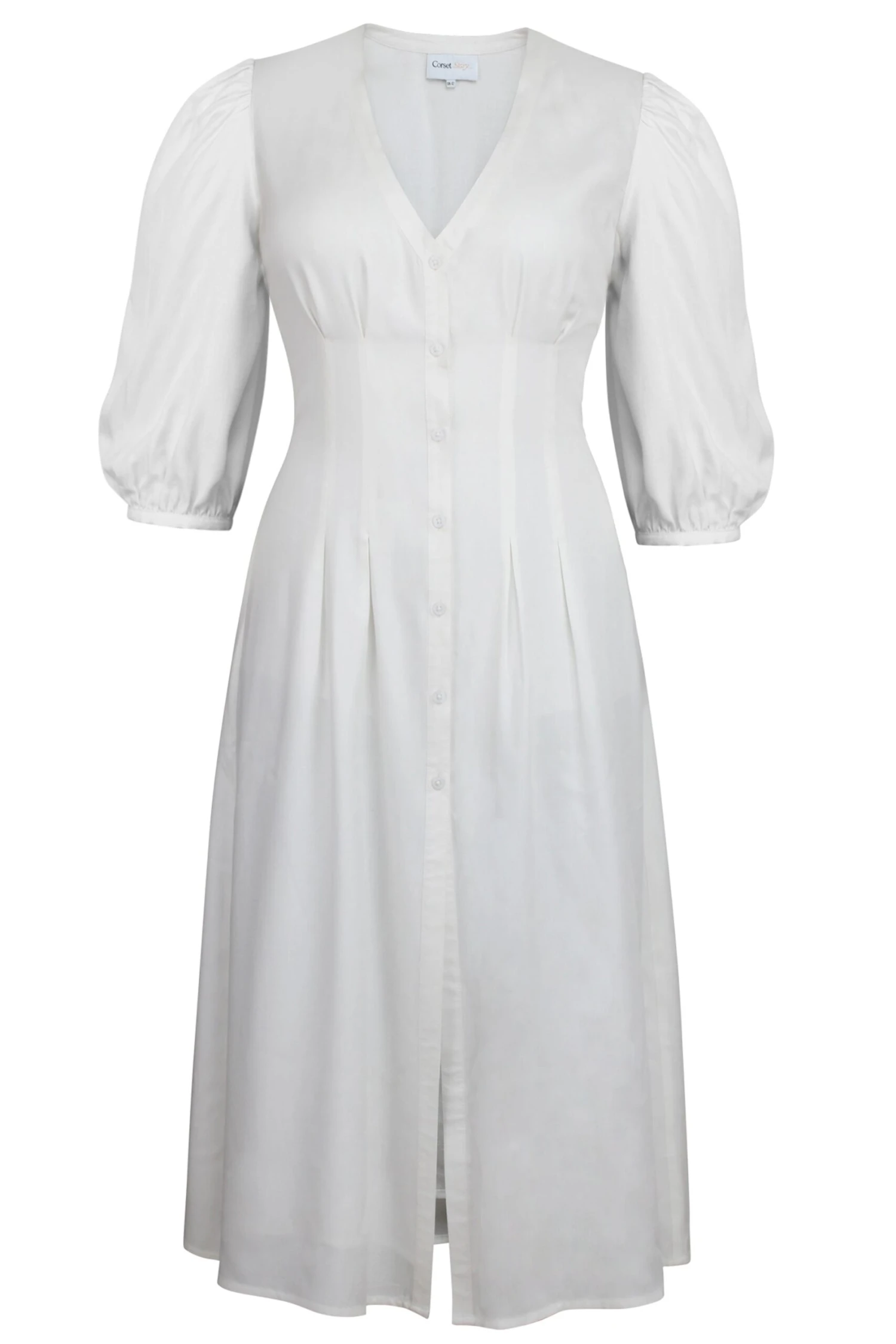 Rosemary White Viscose Shirt Dress With Corset-Inspired Lacing 1 Rosemary White Viscose Shirt Dress With Corset-Inspired Lacing