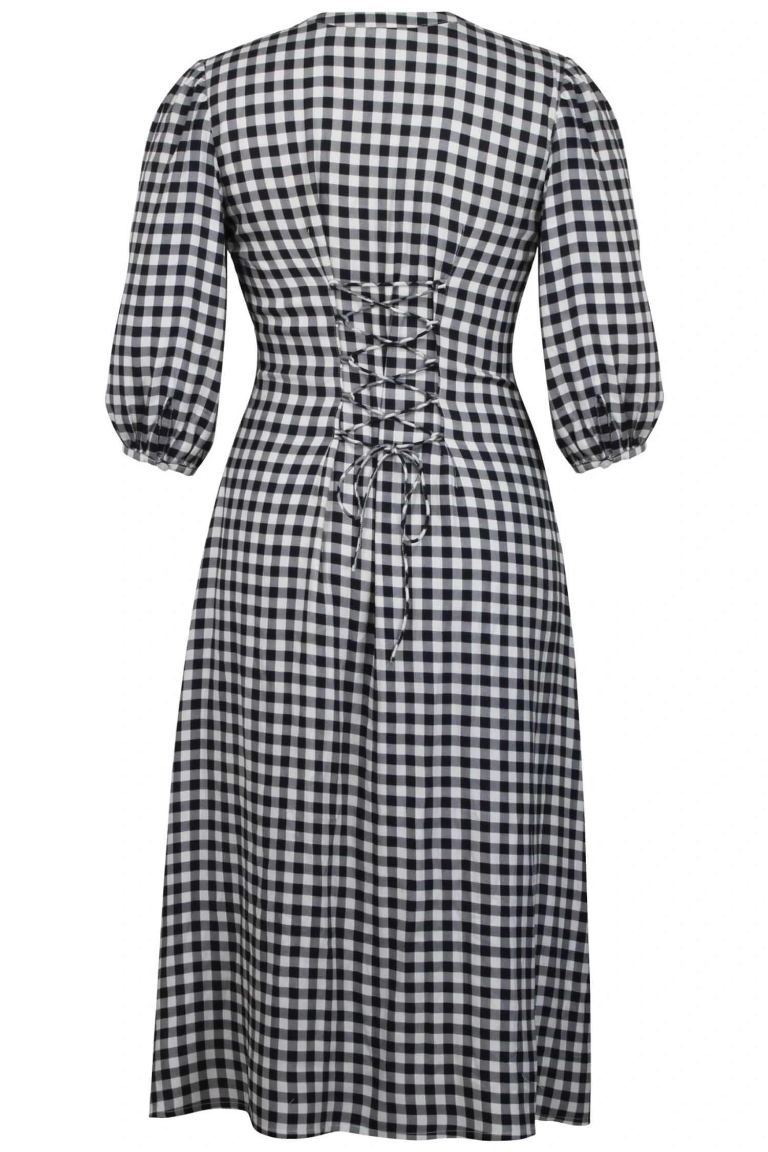 Rosemary Black Gingham Viscose Shirt Dress With Corset-Inspired Lacing 2 Rosemary Black Gingham Viscose Shirt Dress With Corset-Inspired Lacing - Image 2