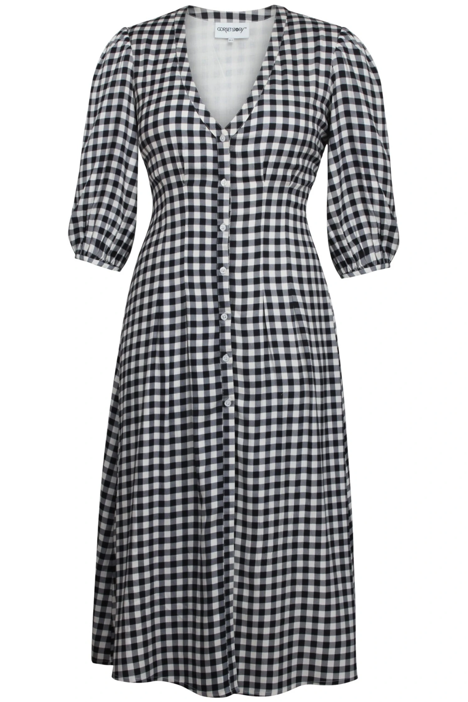 Rosemary Black Gingham Viscose Shirt Dress With Corset-Inspired Lacing 1 Rosemary Black Gingham Viscose Shirt Dress With Corset-Inspired Lacing