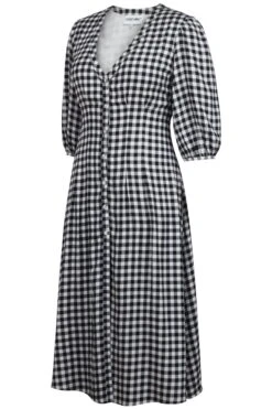 Rosemary Black Gingham Viscose Shirt Dress With Corset-Inspired Lacing 5 Rosemary Black Gingham Viscose Shirt Dress With Corset-Inspired Lacing -Corset Story SC 113 side