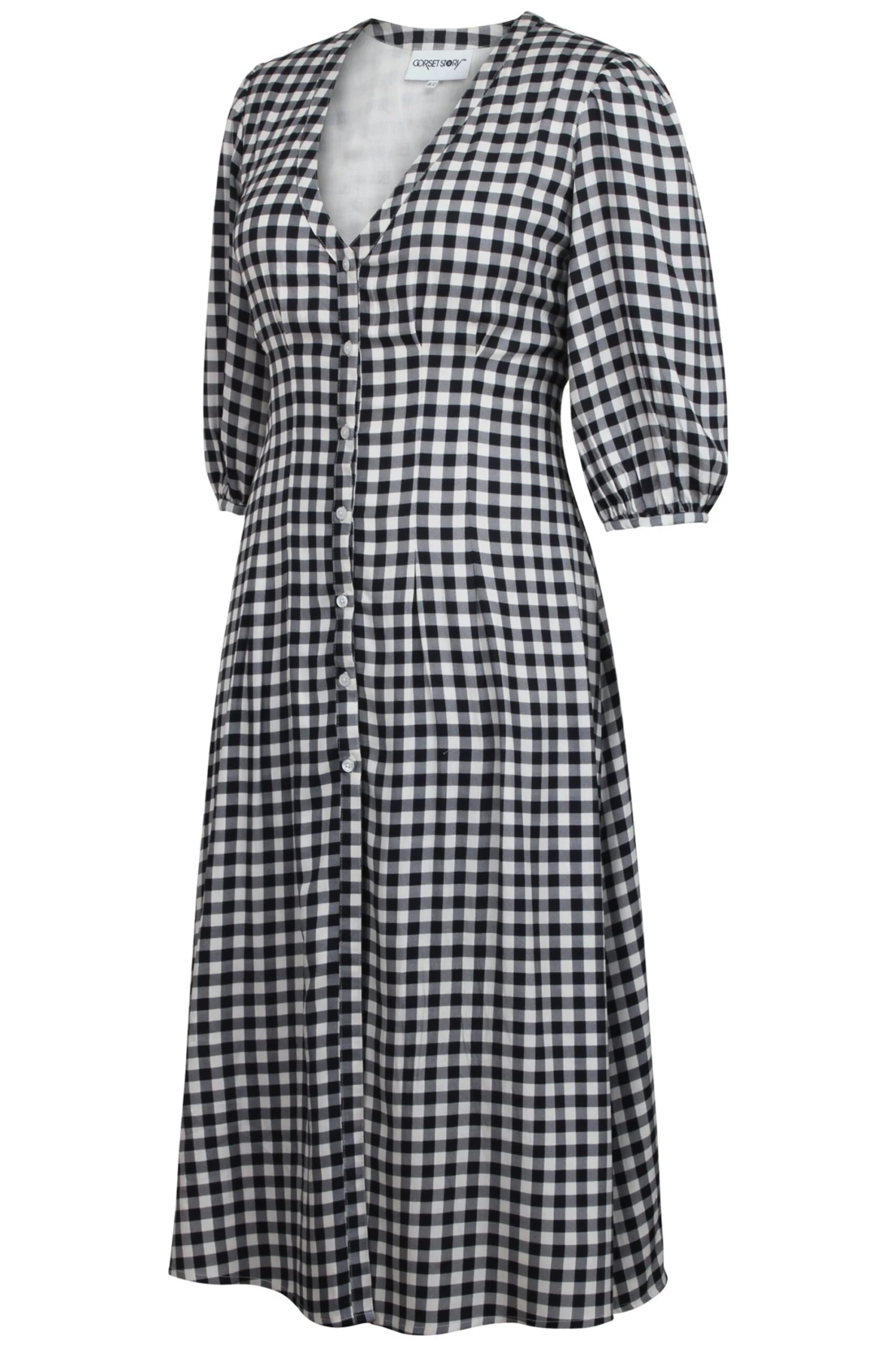 Rosemary Black Gingham Viscose Shirt Dress With Corset-Inspired Lacing 3 Rosemary Black Gingham Viscose Shirt Dress With Corset-Inspired Lacing - Image 3