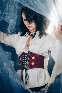 Maroon Brocade And PVC Corset Inspired Belt -Corset Story SC 2092 1