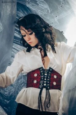 Maroon Brocade And PVC Corset Inspired Belt -Corset Story SC 2092