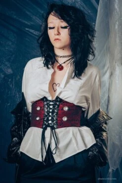 Maroon Brocade And PVC Corset Inspired Belt -Corset Story SC 2092 3