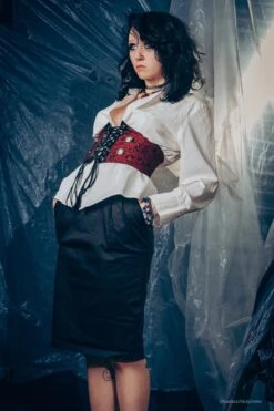 Maroon Brocade And PVC Corset Inspired Belt -Corset Story SC 2092 4