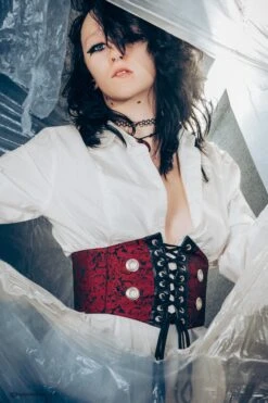 Maroon Brocade And PVC Corset Inspired Belt -Corset Story SC 2092 1