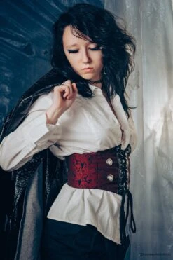 Maroon Brocade And PVC Corset Inspired Belt -Corset Story SC 2092 2