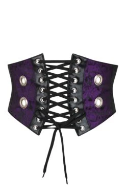 Purple Brocade & PVC Corset Inspired Belt WithZip & Front Cord