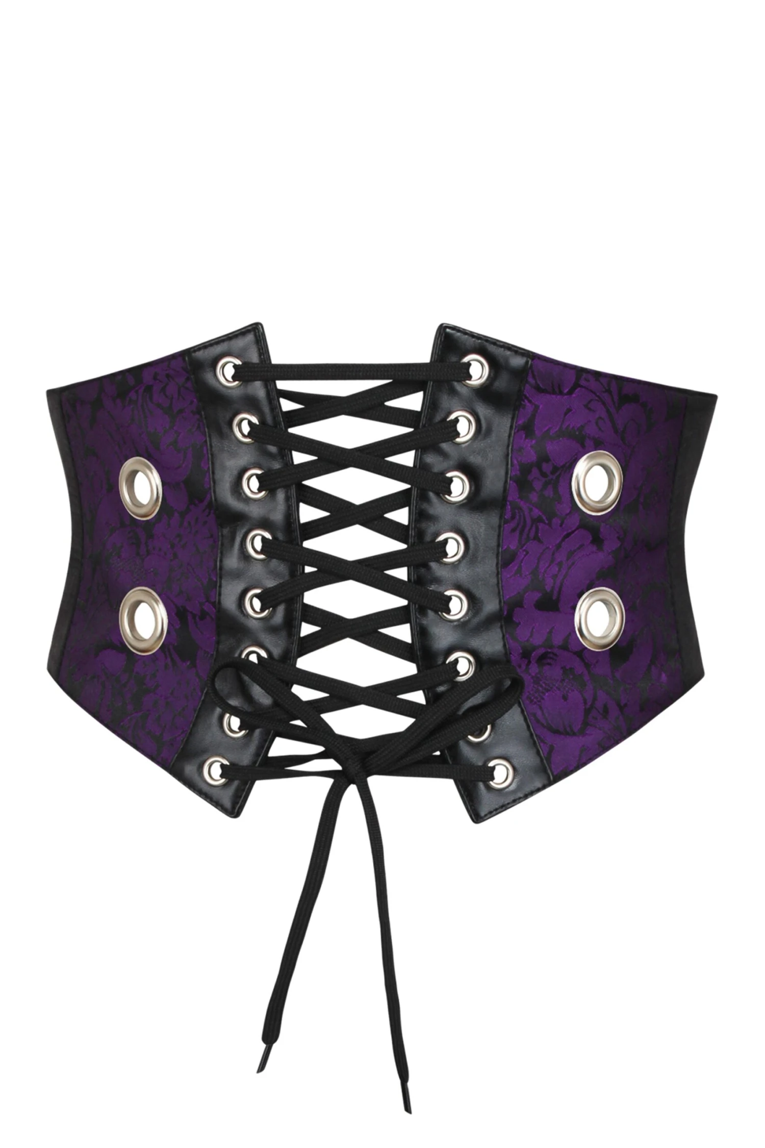 Purple Brocade & PVC Corset Inspired Belt WithZip & Front Cord 1 Purple Brocade & PVC Corset Inspired Belt WithZip & Front Cord