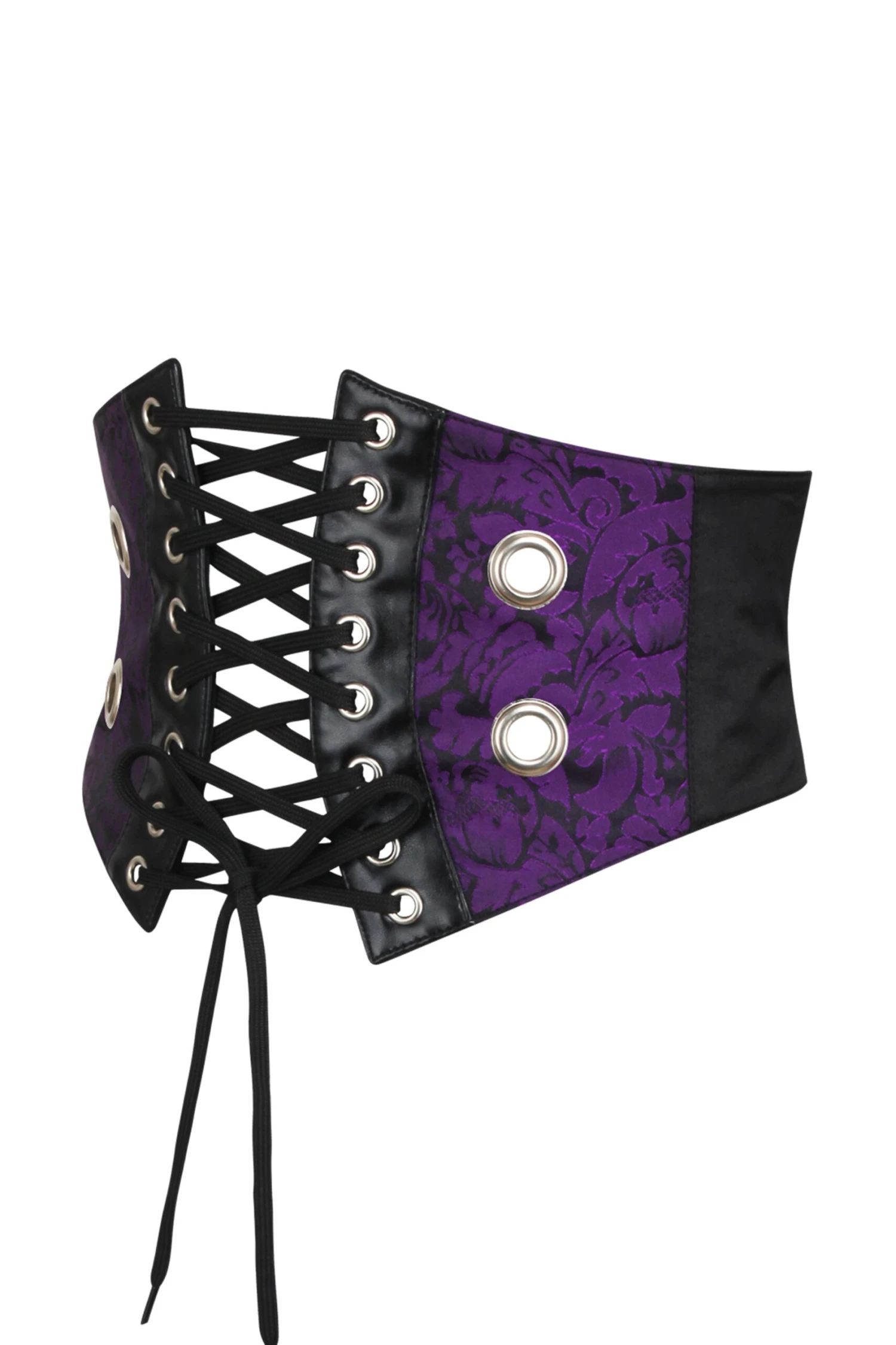 Purple Brocade & PVC Corset Inspired Belt WithZip & Front Cord 3 Purple Brocade & PVC Corset Inspired Belt WithZip & Front Cord - Image 3