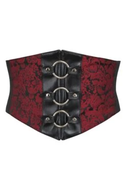 Red Brocade & PVC Corset Inspired Belt With Zip