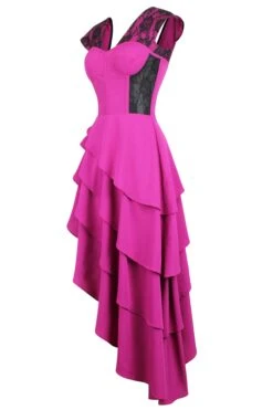 Magenta Mesh & Lace Corseted Dress